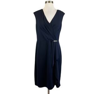 Ralph Lauren Women's Cocktail Dress Size 10 Blue Embellished Sleeveless Sheath